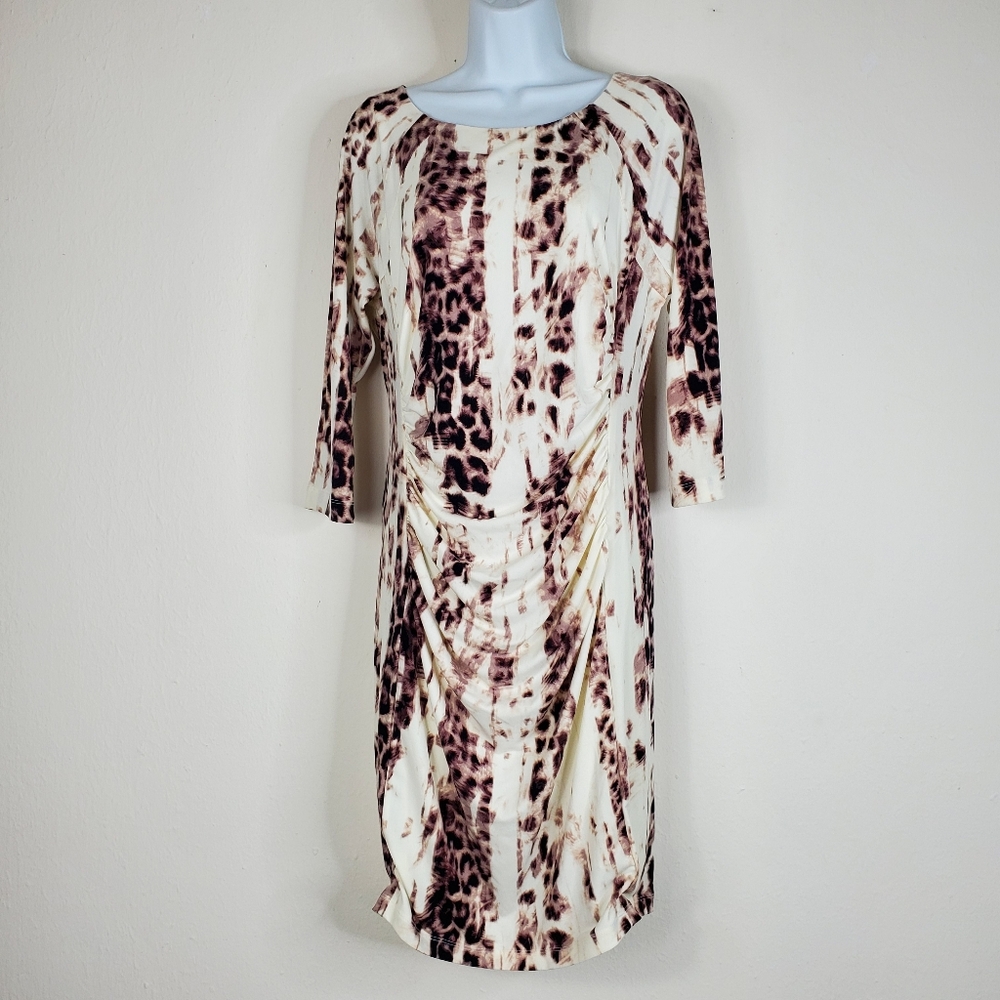 Jennifer Lopez Ruched Bodycon Women's Sheath Dress 3/4 Sleeve Size Large